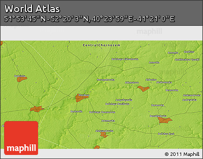 Physical 3D Map of the Area around 52° 6' 54" N, 40° 52' 30" E