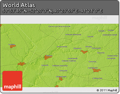 Physical 3D Map of the Area around 52° 6' 54" N, 40° 52' 30" E