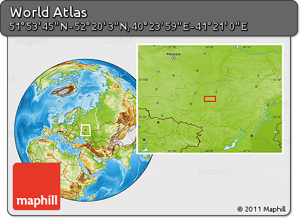 Physical Location Map of the Area around 52° 6' 54" N, 40° 52' 30" E