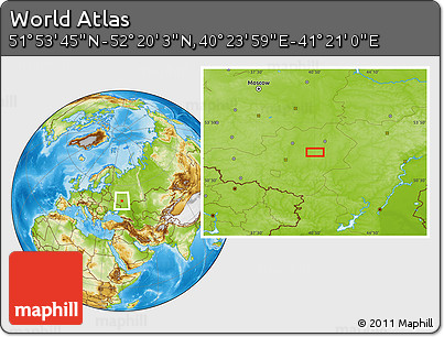 Physical Location Map of the Area around 52° 6' 54" N, 40° 52' 30" E