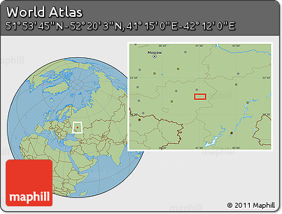 Savanna Style Location Map of the Area around 52° 6' 54" N, 41° 43' 30" E