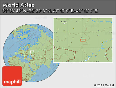 Savanna Style Location Map of the Area around 52° 6' 54" N, 41° 43' 30" E