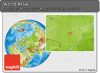 Physical Location Map of the Area around 52° 6' 54" N, 42° 34' 30" E
