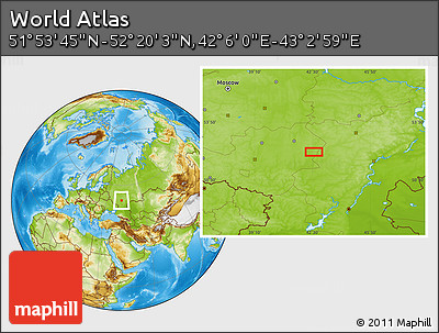 Physical Location Map of the Area around 52° 6' 54" N, 42° 34' 30" E