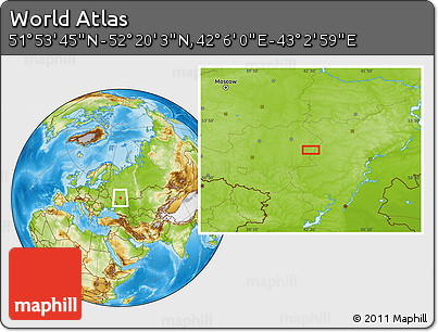 Physical Location Map of the Area around 52° 6' 54" N, 42° 34' 30" E