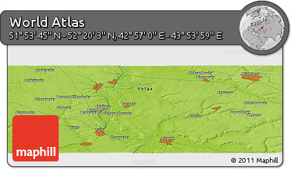 Physical Panoramic Map of the Area around 52° 6' 54" N, 43° 25' 29" E
