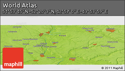 Physical Panoramic Map of the Area around 52° 6' 54" N, 43° 25' 29" E