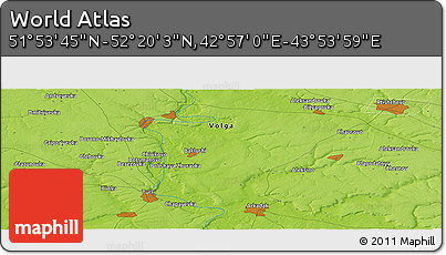 Physical Panoramic Map of the Area around 52° 6' 54" N, 43° 25' 29" E
