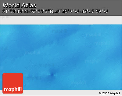 Physical 3D Map of the Area around 52° 6' 54" N, 43° 16' 29" W