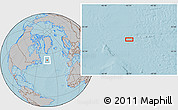 Gray Location Map of the area around 52° 6' 54" N, 43° 16' 29" W, hill shading