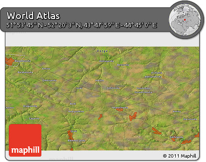 Satellite 3D Map of the Area around 52° 6' 54" N, 44° 16' 29" E