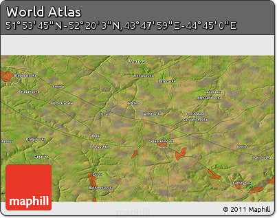 Satellite 3D Map of the Area around 52° 6' 54" N, 44° 16' 29" E