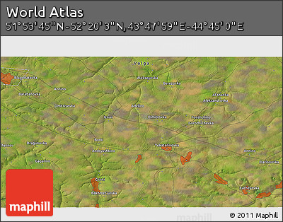 Satellite 3D Map of the Area around 52° 6' 54" N, 44° 16' 29" E