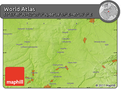 Physical Map of the Area around 52° 6' 54" N, 45° 7' 30" E