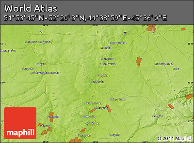 Physical Map of the Area around 52° 6' 54" N, 45° 7' 30" E