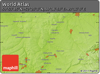 Physical Map of the Area around 52° 6' 54" N, 45° 7' 30" E