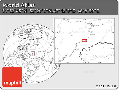 Blank Location Map of the Area around 52° 6' 54" N, 47° 40' 29" E