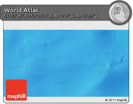 Physical 3D Map of the Area around 52° 6' 54" N, 47° 31' 29" W