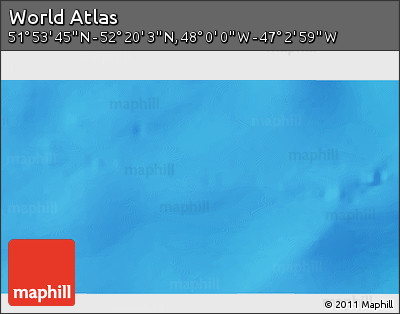 Physical 3D Map of the Area around 52° 6' 54" N, 47° 31' 29" W