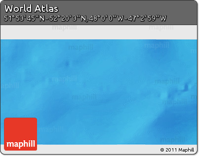 Physical 3D Map of the Area around 52° 6' 54" N, 47° 31' 29" W