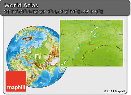 Physical Location Map of the Area around 52° 6' 54" N, 48° 31' 29" E