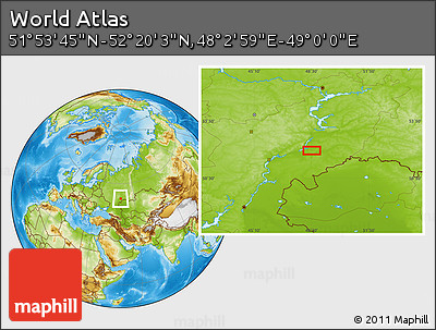 Physical Location Map of the Area around 52° 6' 54" N, 48° 31' 29" E