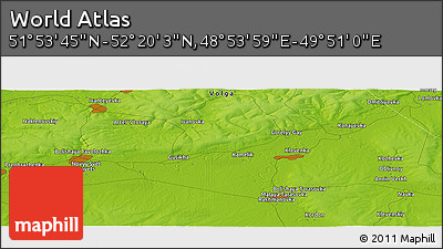 Physical Panoramic Map of the Area around 52° 6' 54" N, 49° 22' 30" E