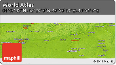 Physical Panoramic Map of the Area around 52° 6' 54" N, 49° 22' 30" E