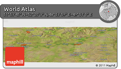 Satellite Panoramic Map of the Area around 52° 6' 54" N, 49° 22' 30" E