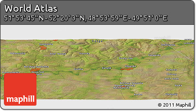 Satellite Panoramic Map of the Area around 52° 6' 54" N, 49° 22' 30" E