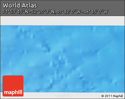 Shaded Relief 3D Map of the Area around 52° 6' 54" N, 49° 13' 30" W