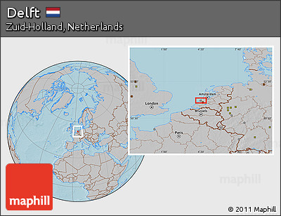 Gray Location Map of Delft, hill shading