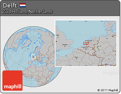Gray Location Map of Delft, hill shading