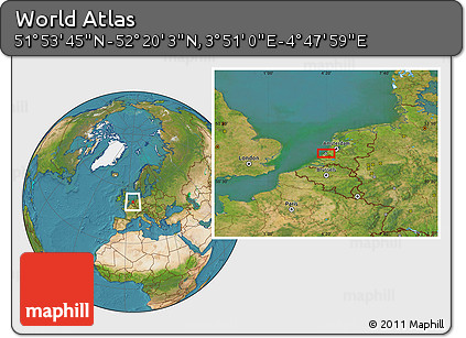 Satellite Location Map of the Area around 52° 6' 54" N, 4° 19' 30" E