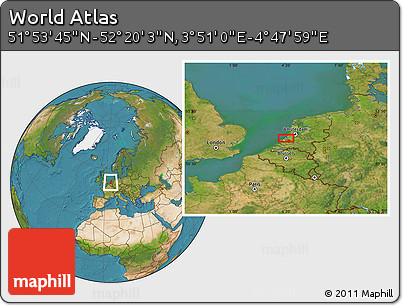 Satellite Location Map of the Area around 52° 6' 54" N, 4° 19' 30" E