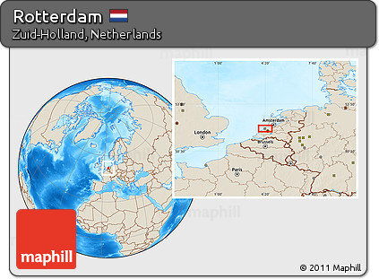 Shaded Relief Location Map of Rotterdam