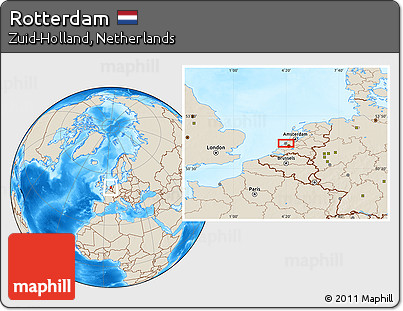 Shaded Relief Location Map of Rotterdam