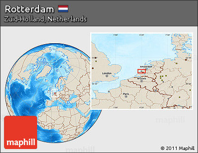 Shaded Relief Location Map of Rotterdam