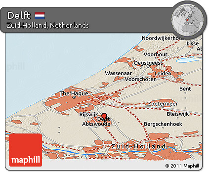 Shaded Relief Panoramic Map of Delft