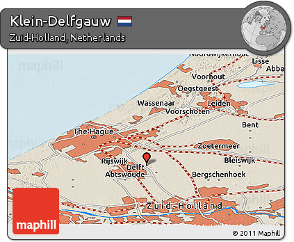 Shaded Relief Panoramic Map of Klein-Delfgauw