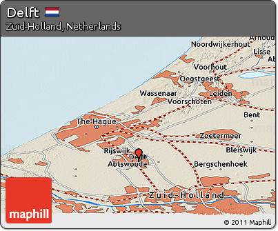 Shaded Relief Panoramic Map of Delft