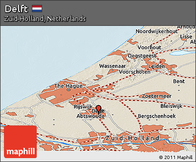 Shaded Relief Panoramic Map of Delft