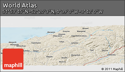 Shaded Relief Panoramic Map of the Area around 52° 6' 54" N, 4° 10' 30" W