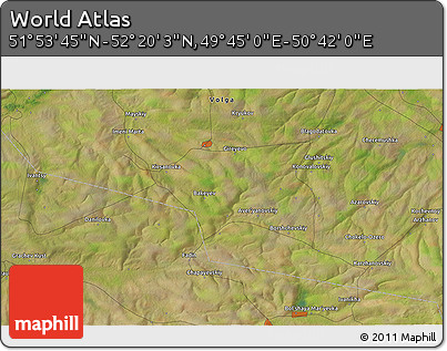 Satellite 3D Map of the Area around 52° 6' 54" N, 50° 13' 30" E