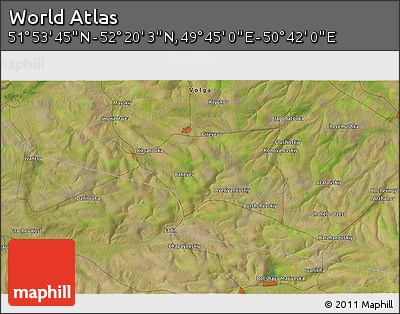 Satellite 3D Map of the Area around 52° 6' 54" N, 50° 13' 30" E
