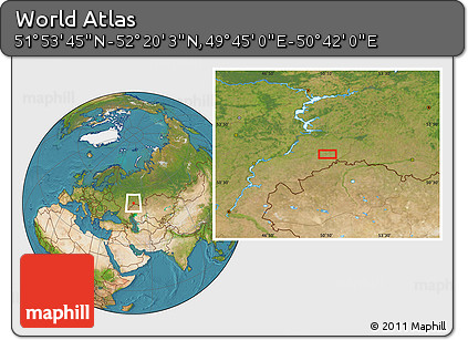 Satellite Location Map of the Area around 52° 6' 54" N, 50° 13' 30" E