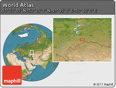 Satellite Location Map of the Area around 52° 6' 54" N, 50° 13' 30" E