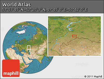 Satellite Location Map of the Area around 52° 6' 54" N, 50° 13' 30" E