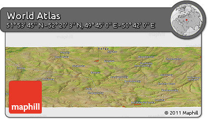 Satellite Panoramic Map of the Area around 52° 6' 54" N, 50° 13' 30" E