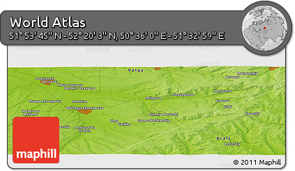 Physical Panoramic Map of the Area around 52° 6' 54" N, 51° 4' 30" E